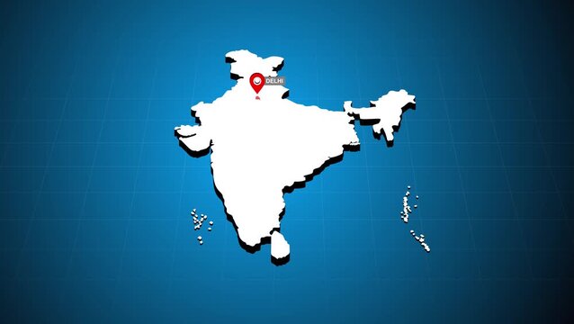 Delhi Map highlighted on the Indian map, shown in a detailed map animation