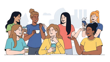 Diverse group of young adults socializing and drinking together in a casual outdoor setting