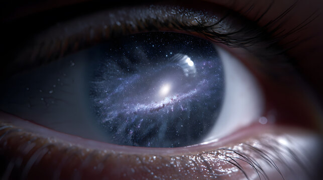 Cosmic Gaze: An eye, reflecting the boundless cosmos, embodies a sense of wonder and curiosity, inviting viewers to explore the vastness of the universe within. - Powered by Adobe
