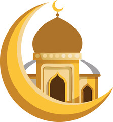 vector illustration of half moon mosque art
