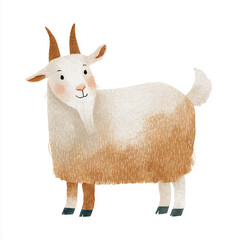 Cute cartoon goat standing on a white background with a friendly expression and playful posture