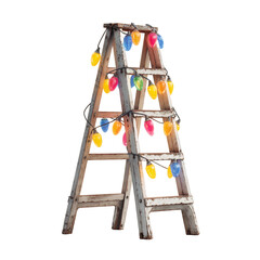 Ladder wrapped in string lights