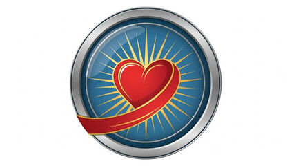 Circular emblem combining heart, light rays, and protective outline.