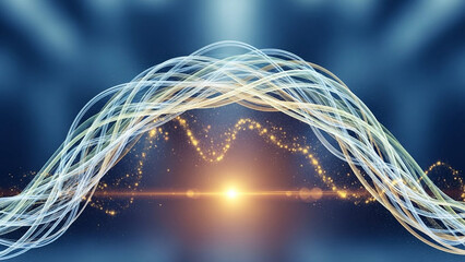 Abstract wave forming protective arc around glowing center, safety theme.