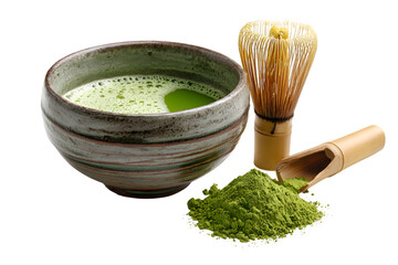 Traditional Matcha Tea Preparation with Bowl and Bamboo Whisk