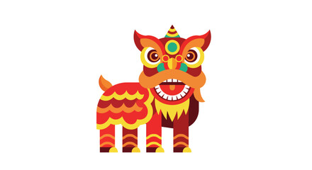 Fototapeta premium Chinese New Year Lion Dance Minimal Flat Vector Illustration