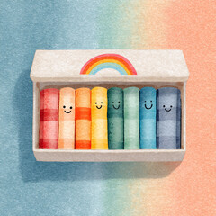 Colorful chalk sticks in cheerful box on a textured background with soft pastel colors, ideal for creative activities and art projects
