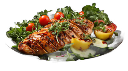 Deliciously Grilled Chicken Breast with Fresh Salad and Cherry Tomatoes