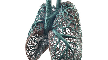 Detailed 3D rendering of healthy human lungs showcasing intricate vascular network and bronchial tubes