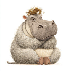 Unique cartoon character with curly hair and a thoughtful expression sitting comfortably indoors