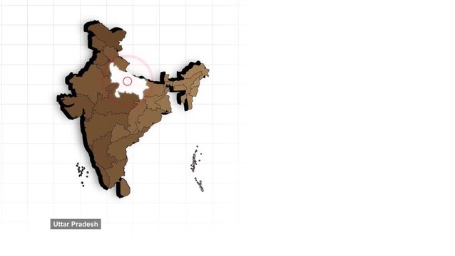 Uttar Pradesh India Map Animation Highlighted State