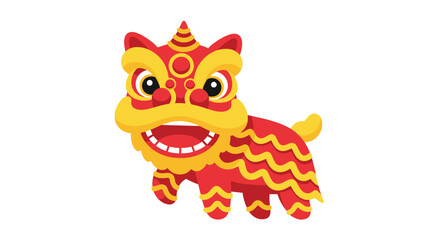 Cute Chinese Lion Dance Character Flat Vector on White