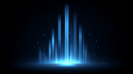 Vertical blue light columns visualizing digital data flow, futuristic analytics and advanced technology.
