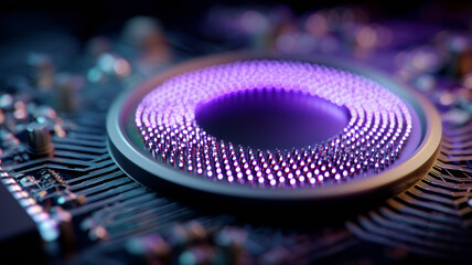 A circular micro light array on a technological board illustrating advanced illumination systems precision engineering and futuristic digital innovation.
