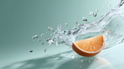 Minimal Orange Slice with Soft Splash on Pale Pastel Mint Background