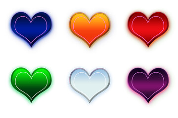 Colourful love  heart sign Isolated on transparent background, png. Romance and love illustrations set.