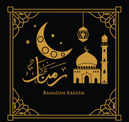 Ramadan Kareem Typography Design with Elegant Arabic Calligraphy and Islamic Elements