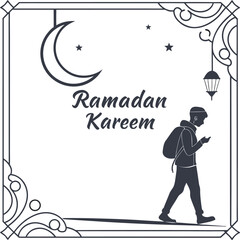 Ramadan Kareem Typography Design with Elegant Arabic Calligraphy and Islamic Elements