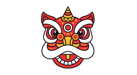 Chinese Lion Dance Head Icon Minimal Flat Vector