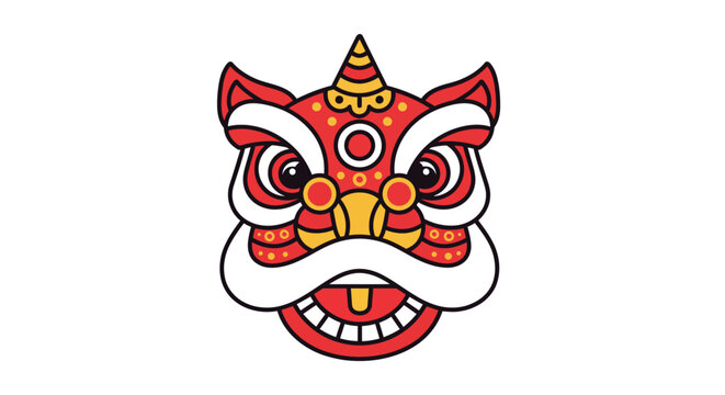 Chinese Lion Dance Head Icon Minimal Flat Vector