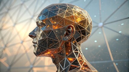 a futuristic human head with intricate geometric patterns glowing