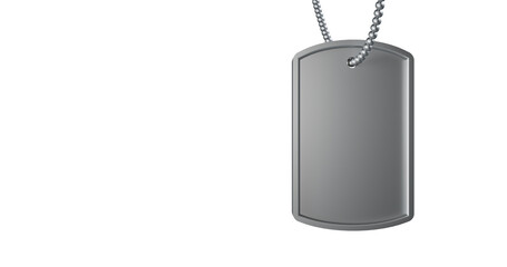 Military dog tag in silver metallic finish isolated in a transparent background
