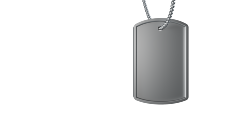 Military dog tag in silver metallic finish isolated in a transparent background