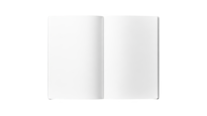 An open blank book on transparent background for creative design and writing purposes