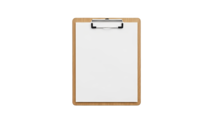 A blank clipboard with a wooden frame on transparent background