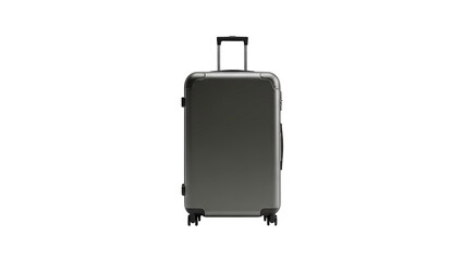 A sleek gray suitcase with a black handle stands alone on a transparent background, ready for travel