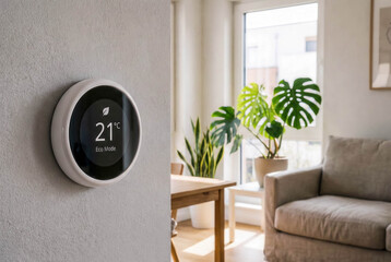 Smart Thermostat in Modern Living Room