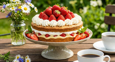 Strawberry Shortcake with Whipped Cream Outdoors