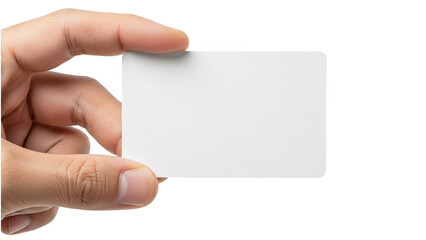 Obraz premium A hand holding a blank white business card on transparent background