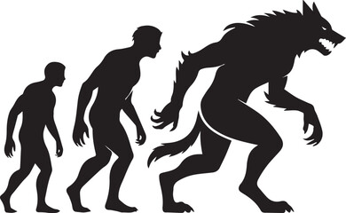 Silhouette evolution from man to werewolf with sharp teeth and claws human desi