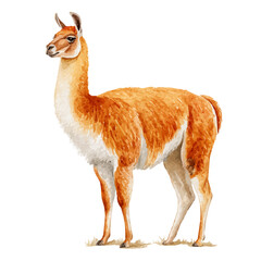 Fototapeta premium Watercolor isometric vector-style illustration of Guanaco, isolated on white background.