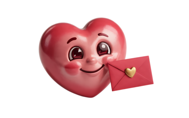 Cartoon heart holding letter isolated on transparent background