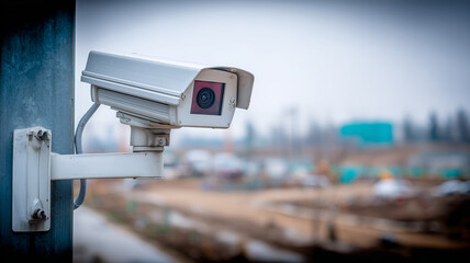 A surveillance camera installed outdoors representing security monitoring property protection and continuous observation.
