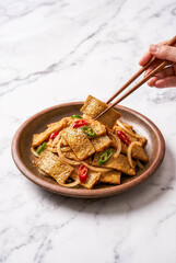 Stir-Fried Tofu with Onions and Chili Peppers
