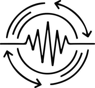 A simple black line art illustration of a sound wave inside a circular arrow design on transparent