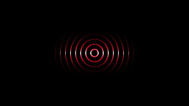 radio wave signal animation. glowing red concentric circles, abstract tech-frequency background for sci-fi, audio, and digital media projects .