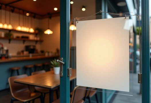 street cafe transparent sign mockup, copy space, neutral tones