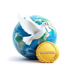 Global Volunteer Service Concept with Peace Dove and Earth Globe for International Charity Mission and Community Support