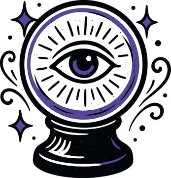 Crystal Ball Eye Fortune Teller Mystical Vector Art