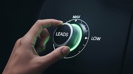 Hand adjusting digital control knob on technology interface
