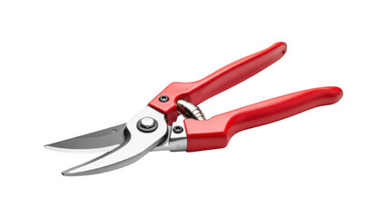Red handled pruning shears with metal blades isolated on transparent background