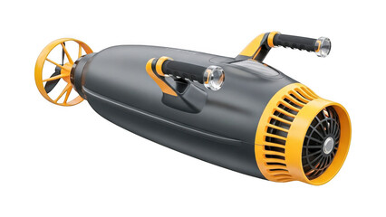 Futuristic underwater scooter with yellow accents isolated on transparent background