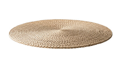 Woven straw mat with natural fibers on transparent background