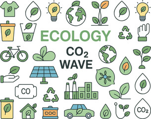 Ecology sustainability icon set for environmental protection green energy recycling climate change awareness and organic lifestyle