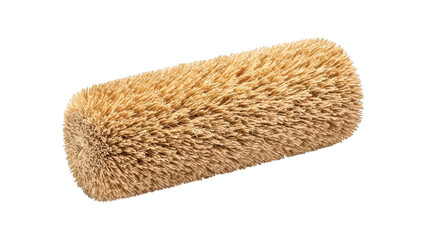 A cylindrical brush with soft brown bristles isolated on transparent background