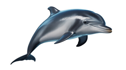 Shiny dolphin swimming in ocean waters with sleek gray and blue skin